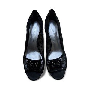 Karen Scott Marilyn Black Mesh Beaded Peep Toe Heels Size 9M 2.5” Heel